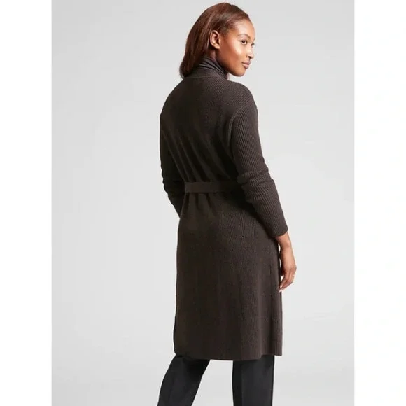 Athleta Scenic Wrap Cardigan Sweater Size XS Walnut Brown Cozy Long Merino Wool - Picture 3 of 10
